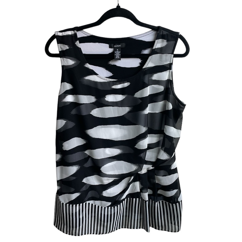 Alfani Black & White Pattern Blouse (Size M)